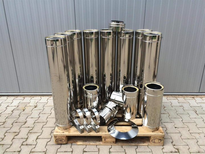 H&M DW New-Line Schornstein-Paket 9,7m Ø 180mm Edelstahl Bausatz doppelwandig 25mm Isolierung 0,5mm
