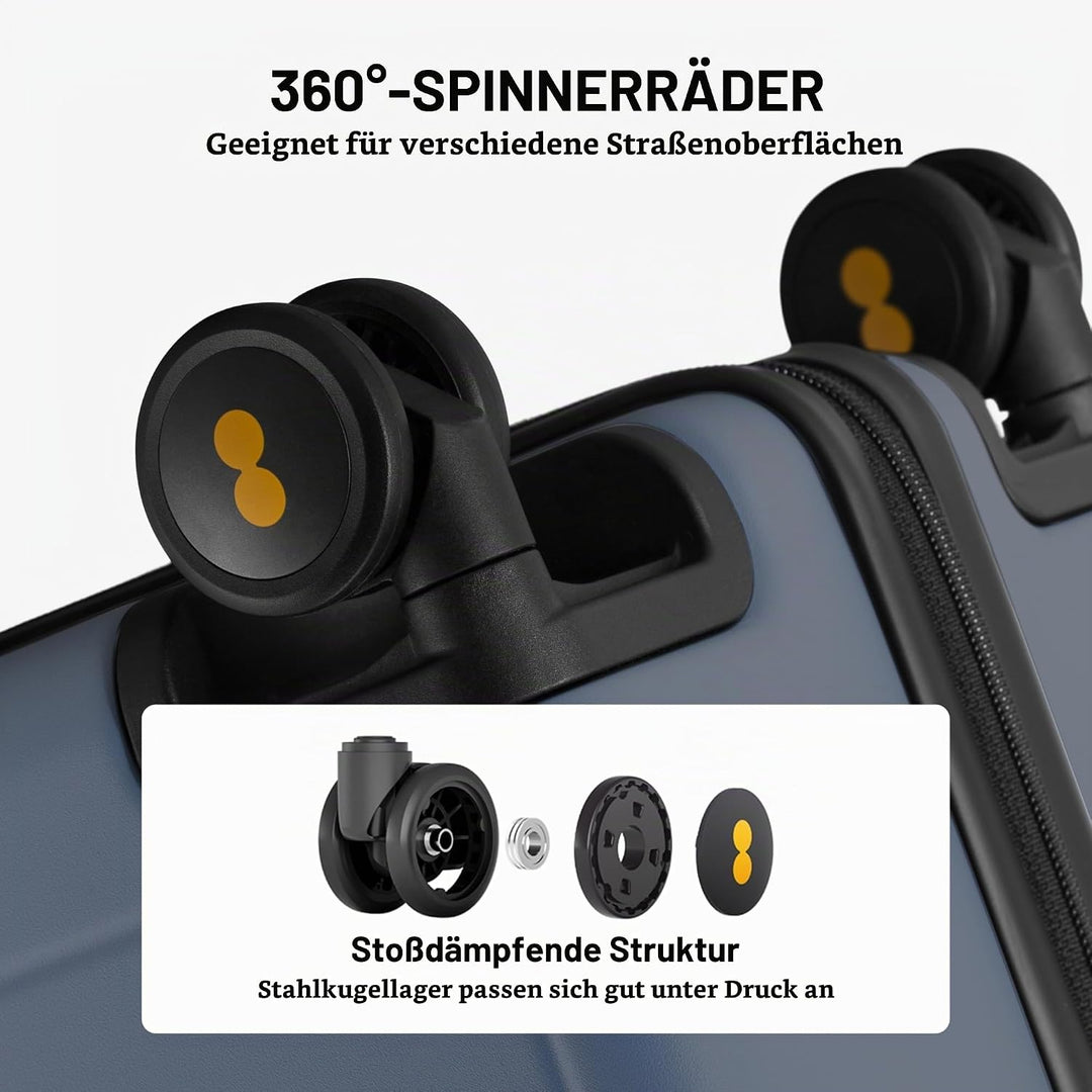 LEVEL8 Koffer Trolley Handgepäck mit Organizer Set 4-teilig, Leicht 100% PC TSA Zahlenschloss 8 Spin