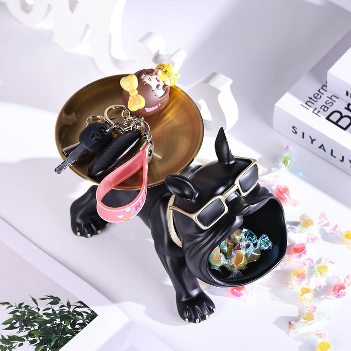XMGZQ Französische Bulldogge Tablett,Moderne Dekoration aus Kunstharz,Schlüsselhalter,Süssigkeiten-S