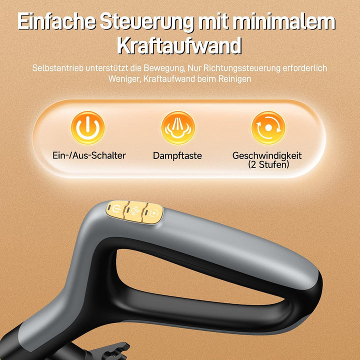 Dampfreiniger Steam Mop mit Doppelrotation und Eigenantrieb | 6 waschbare Mikrofaser-Pads, 4 Reinigu