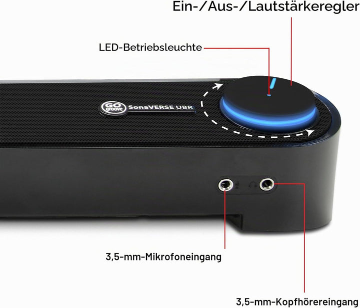 GOgroove Soundbar für PC Lautsprecher für Computer: Tragbarer 2.0 Stereo Speaker mit Eingebauten Sou