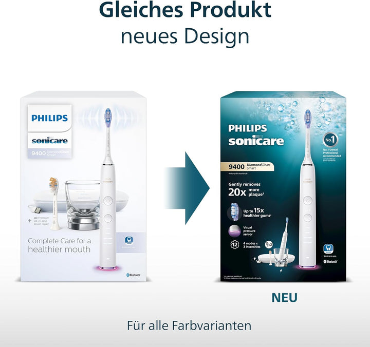 Philips Sonicare DiamondClean Smart 9400 elektrische Zahnbürste, Schallzahnbürste mit App, Drucksens