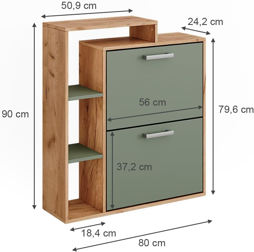 Vicco Schuhkipper Orlando, Schuhregal, Goldkraft Eiche/Grün, 80 x 90 cm Goldkraft Eiche/Grün 2 Fäche