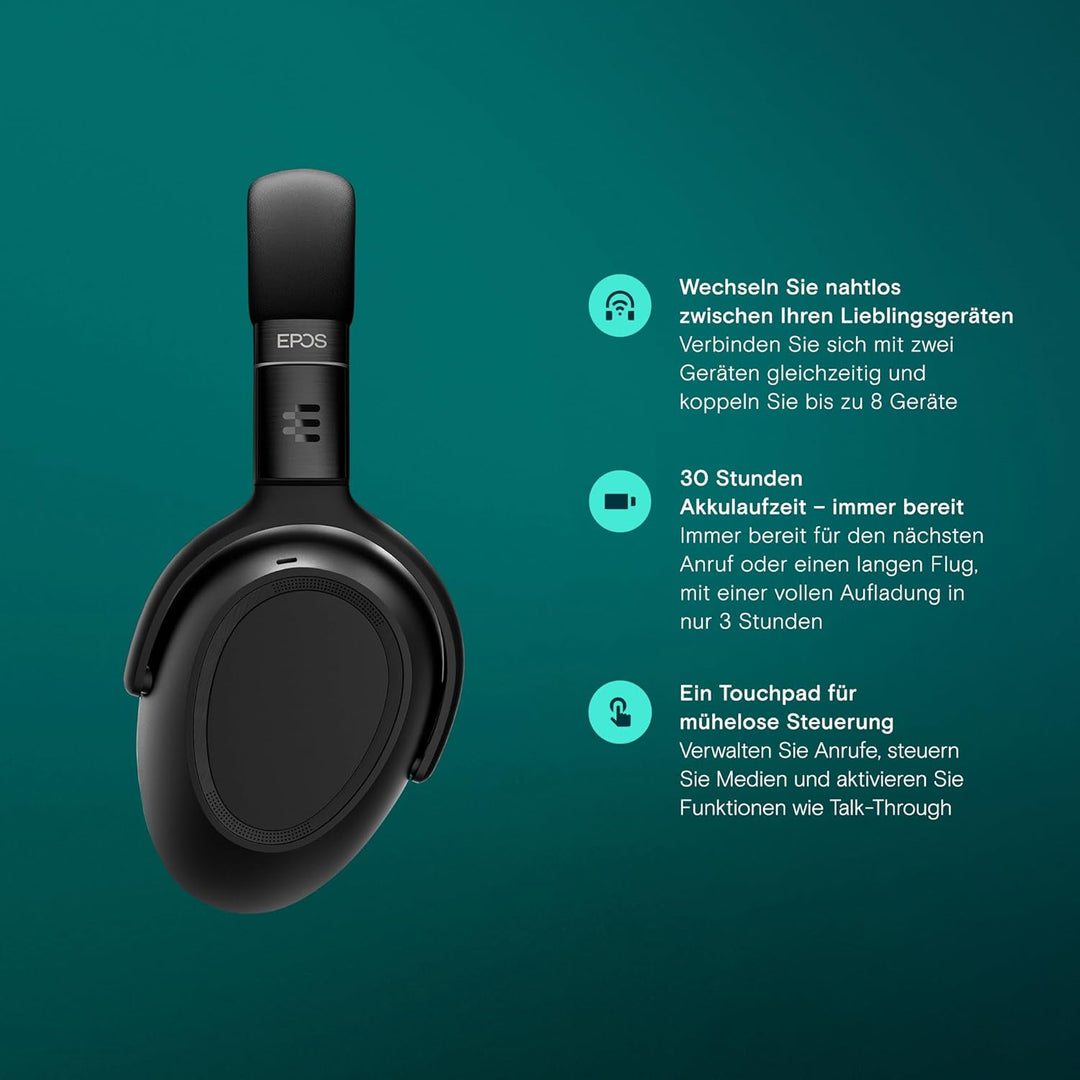 EPOS Adapt 660 USB-C Kabelloses Bluetooth Headset – Hybride ANC, UC-Zertifiziert, Geräuschunterdrück