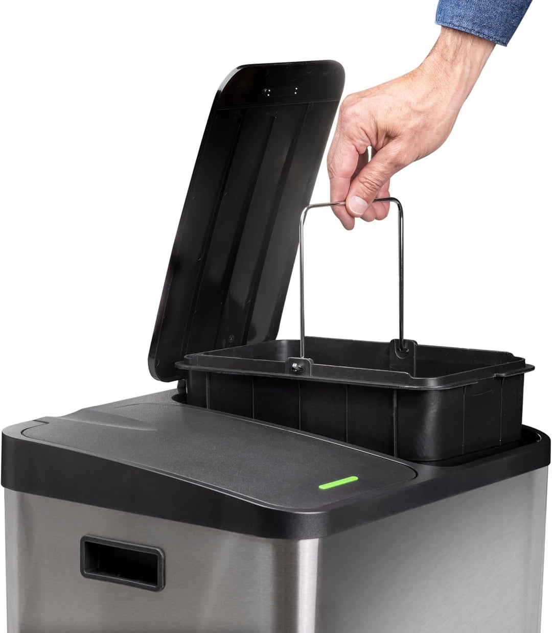 Emuca - Aussenbehälter mit 2 Fächern à 15 Liter, Treteimer, Abfallsammler, Edelstahl 15L 2 Fächern,