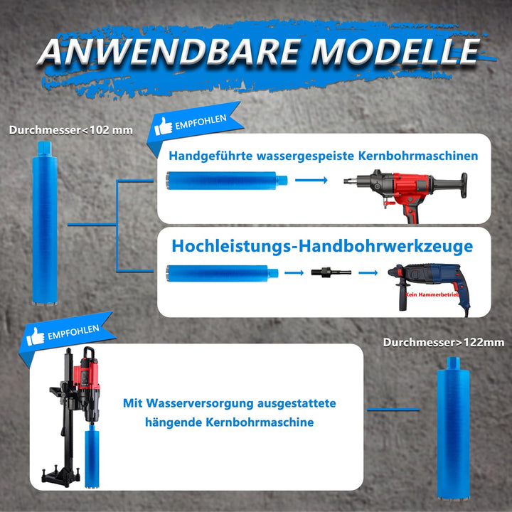 HBKEEN Diamantbohrkrone Diamant NassBohrkrone mit 1 1/4 Zoll Aufnahme Nutzlänge 400 mm DM152 mm 152m