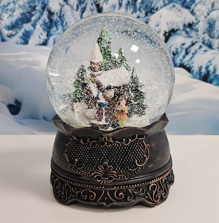 Weihnachts-Schneekugel mit Musik | Nostalgischer Weihnachtsspaziergang | Sockel Nostalgie Kupfer ant