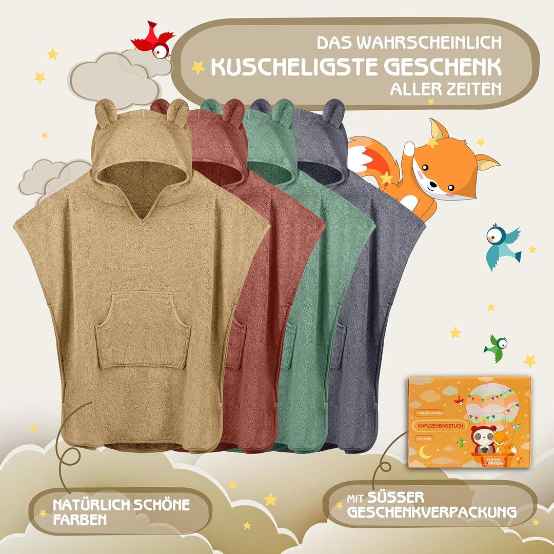 FUCHSUNDPANDA Fuchs&Panda® Badeponcho Kinder EXTRA warm, weich & kuschelig (100% Bambus) | Badeponch