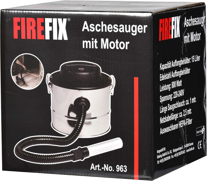 FIREFIX 963 Aschesauger mit Motor, 800 Watt Saugleistung, 2,5 m Kabellänge, ca. 15 Liter Fassungsver