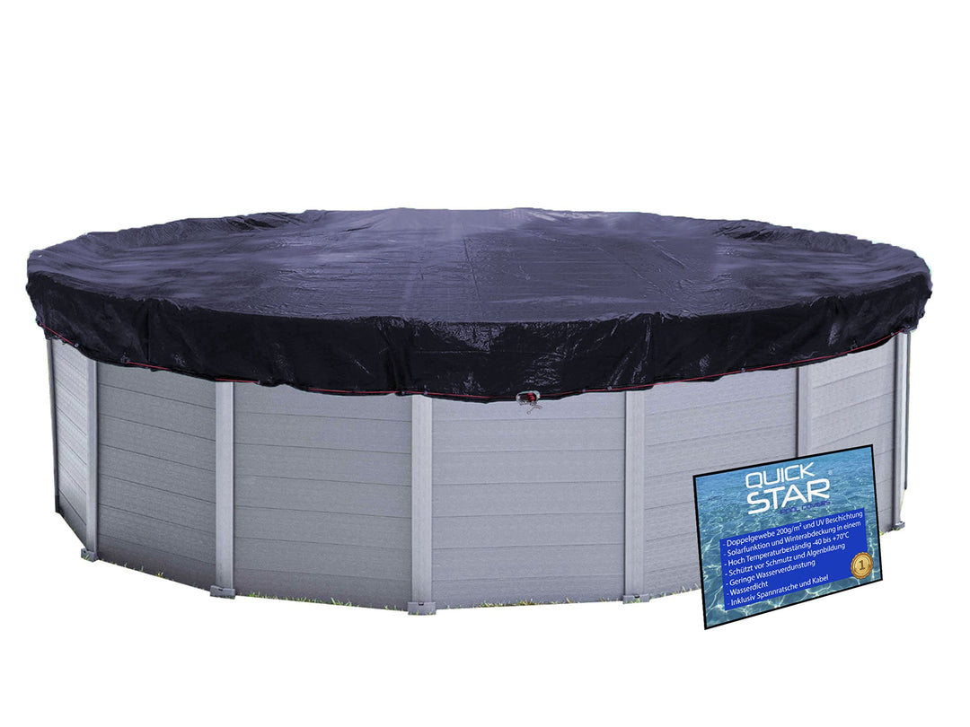 QUICK STAR Poolabdeckung Rund für 366-400 cm Pools | Planenmass Ø 460 cm | Schwarz | Sommer & Winter