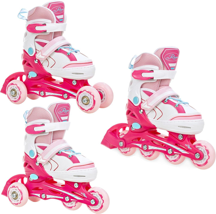 3in1 Inline Skates Inliner/Triskates/Rollschuhe Raven Lia/Loret verstellbar mit LED Leuchtrad 30-33