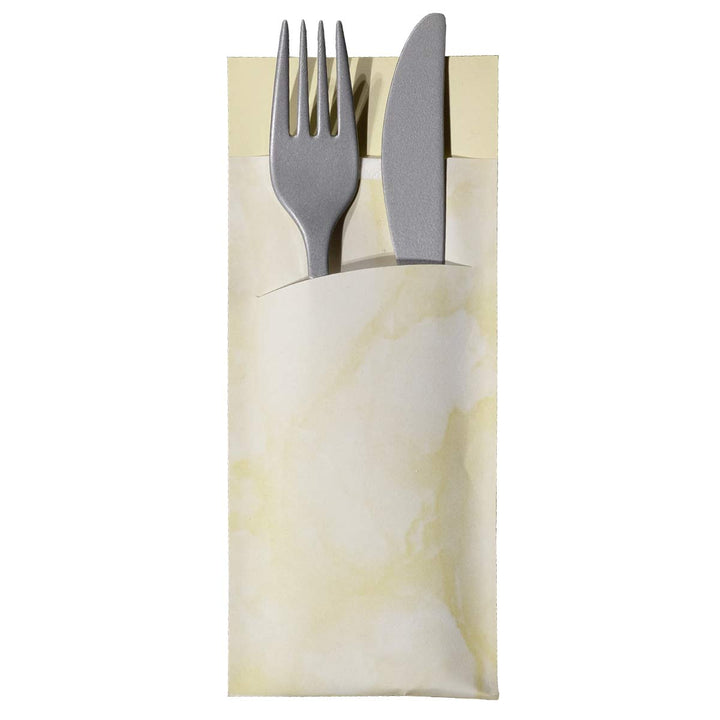 Gastropapier 520 Bestecktaschen mit Serviette Creme beige marmoriert 20 cm 520 Stück Creme, 520 Stüc