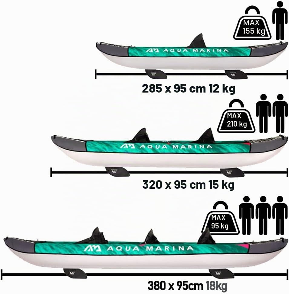 Aqua Marina , Kajak aufblasbar im Set für 2 – 3 Personen Laxo-380 2022 12‘6“ Paddelboot Kanu mit Pad