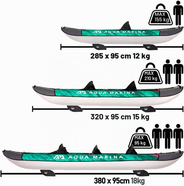 Aqua Marina , Kajak aufblasbar im Set für 2 – 3 Personen Laxo-380 2022 12‘6“ Paddelboot Kanu mit Pad