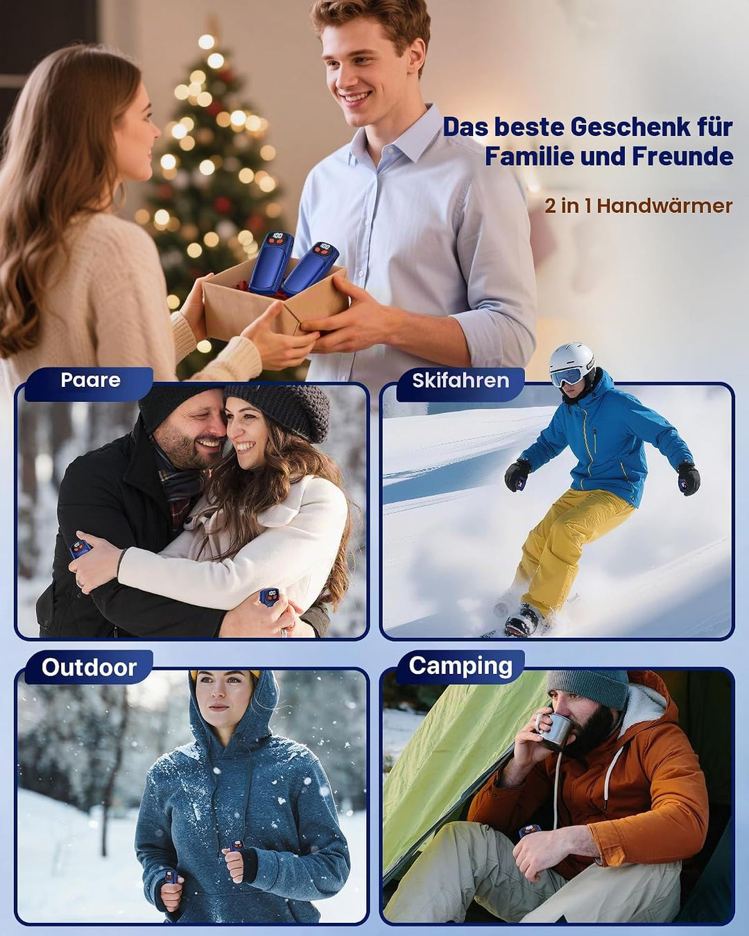 Handwärmer Elektrisch 2er-Pack, LED-Anzeige &amp; 5 Heizstufen, USB-C Taschenwärmer, Ideal für Golf, Cam