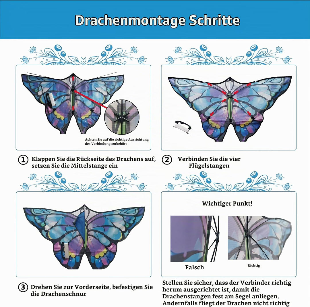 Simxkai Drachen für Kinder und Erwachsene, einfach zu fliegen, grosser Drachen für Anfänger 2 Blauer