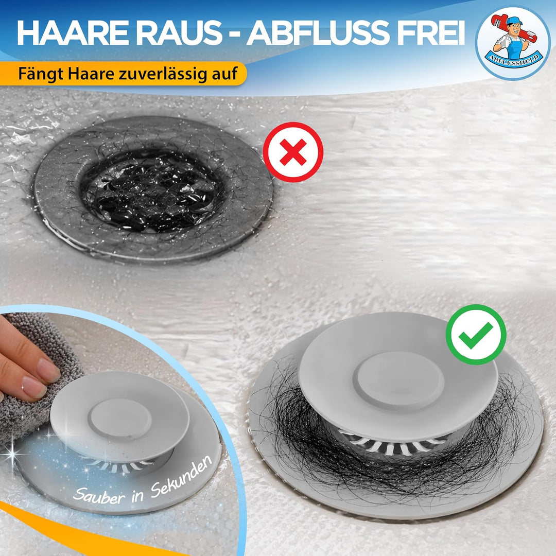 Universal Abflussstopfen - Waschbeckenstöpsel mit Haarsieb Funktion - Praktisches Abflusssieb Siliko