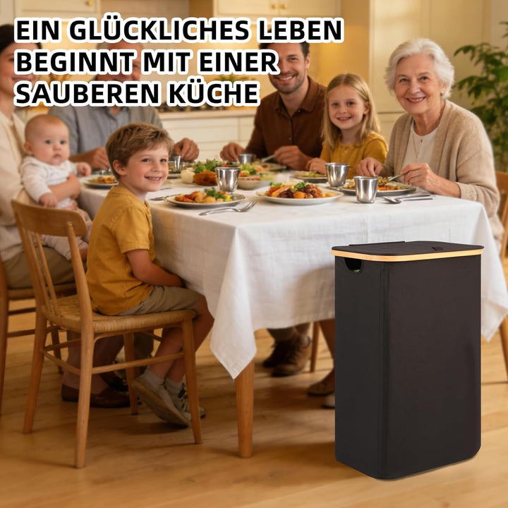 Gelber Sack Ständer 100L mit Deckel - Mülleimer für Gelbe Säcke, Bambusrahmen, Fester Stand & Klettv