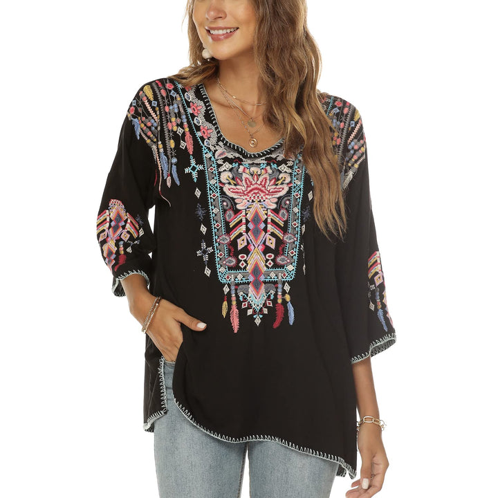 Vakakado boho Stickerei Bluse hippie Kleidung Damen 70er 80er Jahre Bekleidung bohemian Folklore Bes