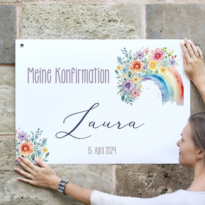 Herz & Heim® Personalisierbares Banner für kirchliche Feste – Kunststoffbanner oder Posterpapier – M