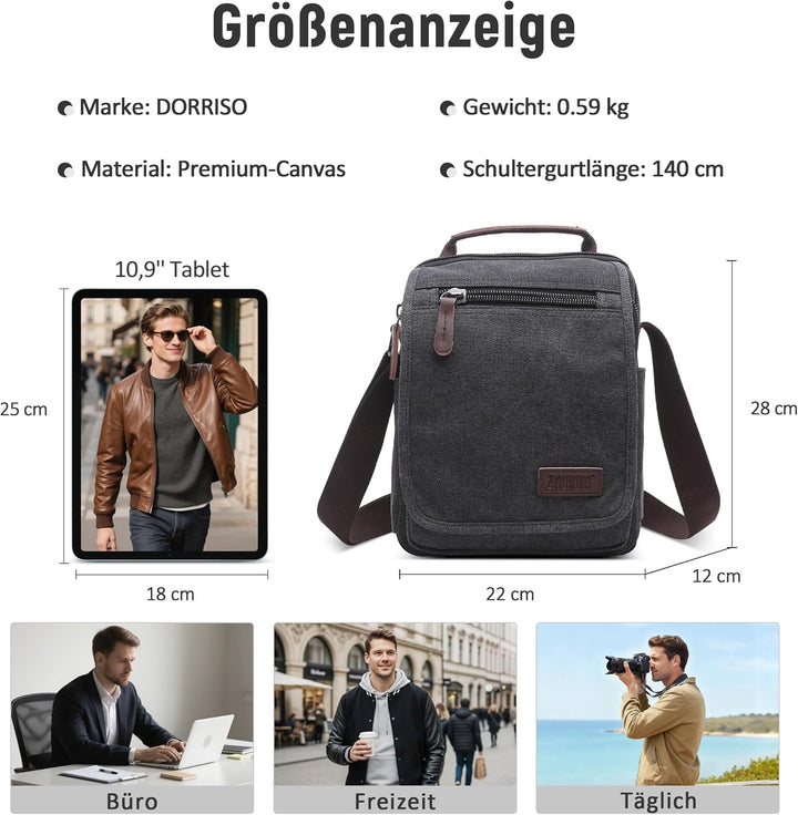 Vintage Herren Umhängetasche Lässig Schultertaschen für 10.9 Zoll iPad mit Griff Mehrere Taschen Mes