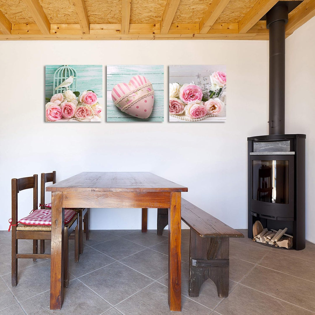 Feeby Bilder 3 Teile Herz Blumen 180x60 cm Wohnzimmer Schlafzimmer Büro Flur Küche Wandbilder Modern