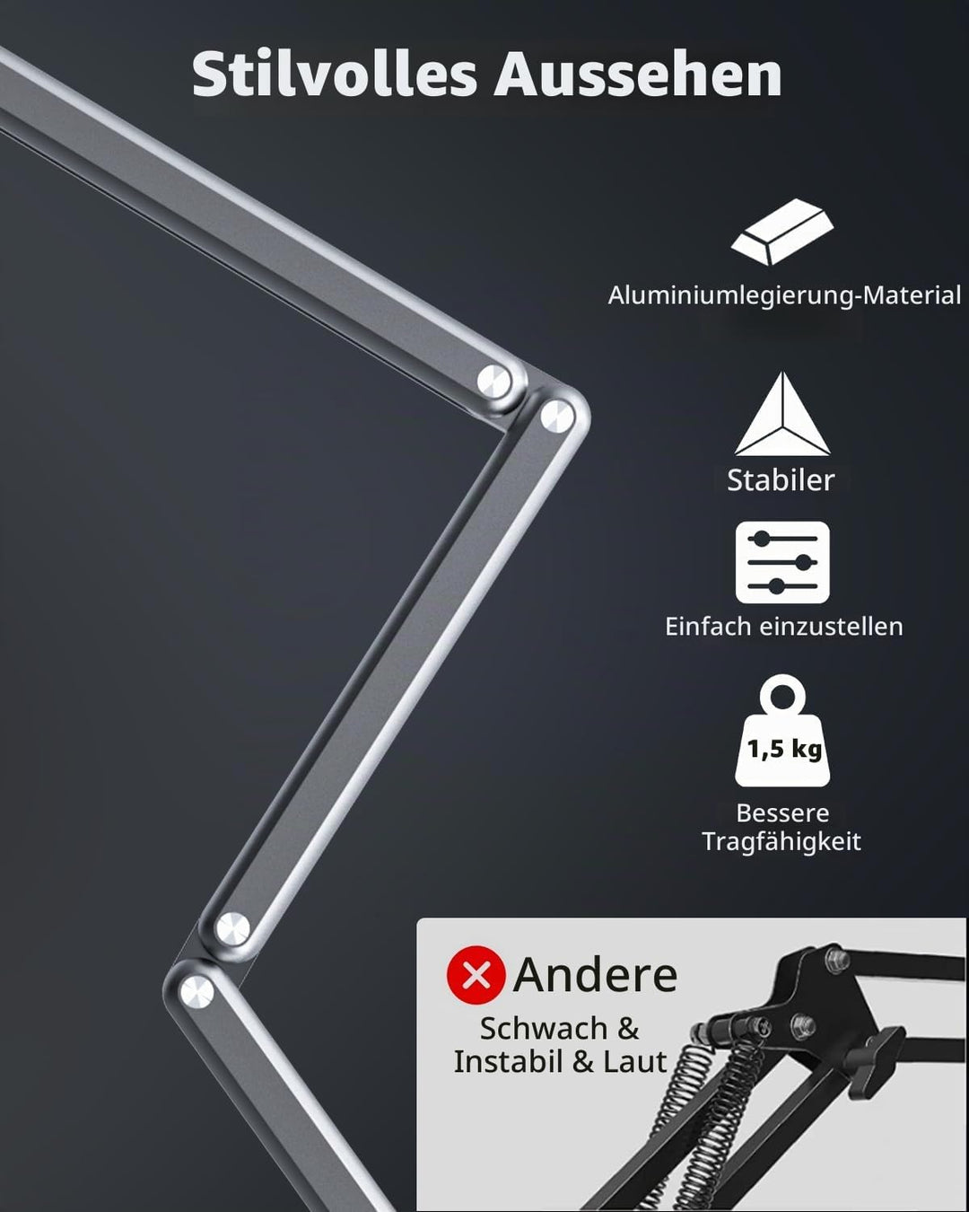 FULAIM Aluminium Mikrofon Arm kompatibel mit RODE Mikrofon, Einstellbarer Mikrofonständer für Shure