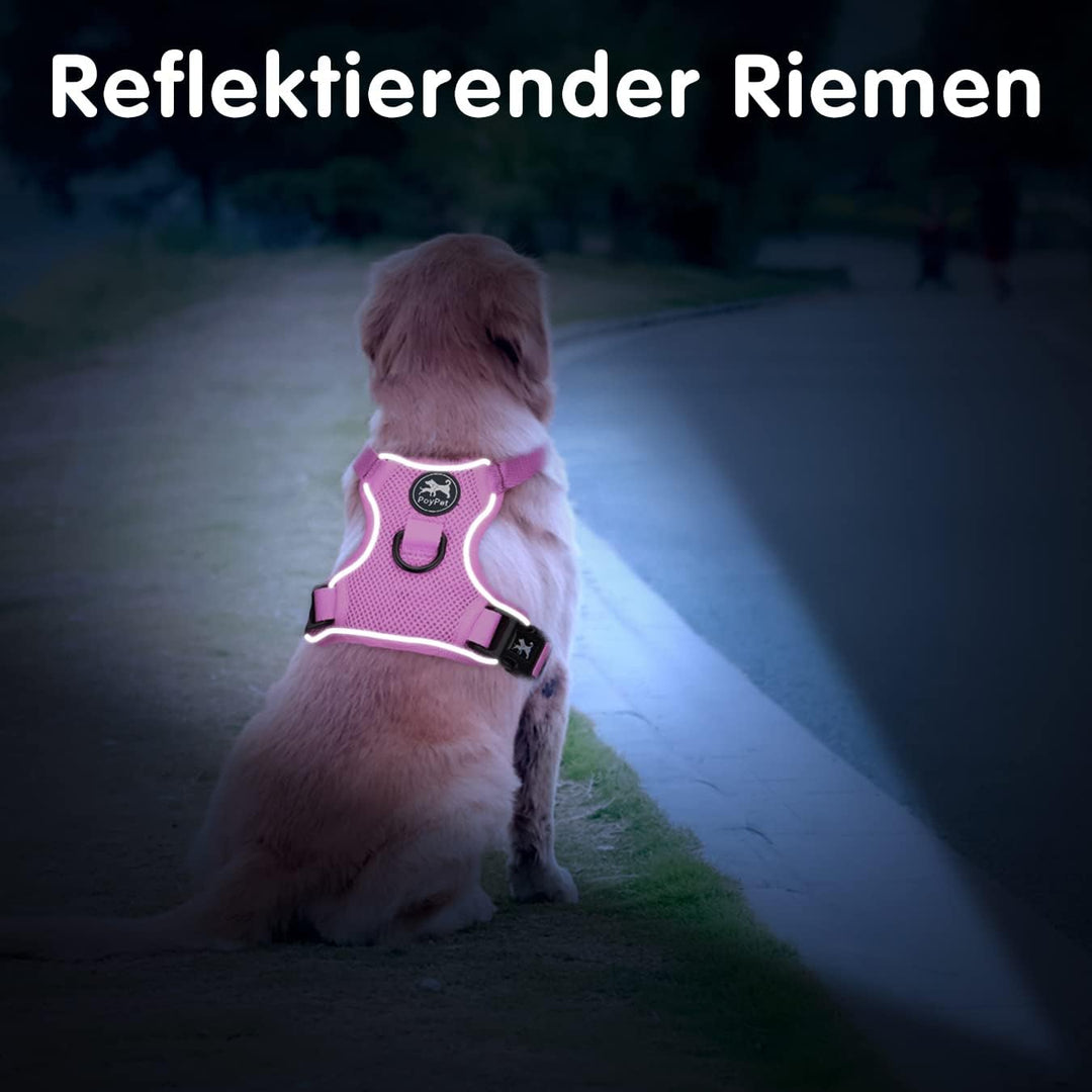 PoyPet Reflektierendes, weiches, atmungsaktives Hundegeschirr aus Mesh, erstickungsfreie, doppelt ge