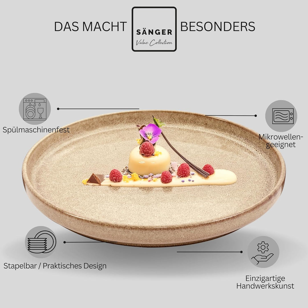 Sänger Kairo | Dessertteller 4 teilig, Steingut Frühstücksteller 4 Personen, kleine Teller spülmasch