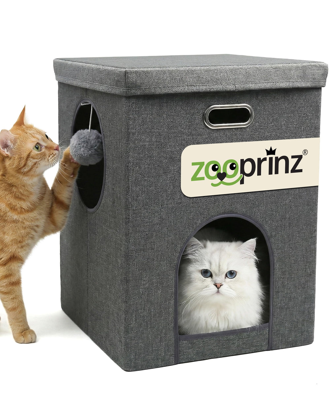 zooprinz katzenhöhle cat cave – kuschelhöhle für Katzen & grosse Katze, warmes katzenbett beige mit