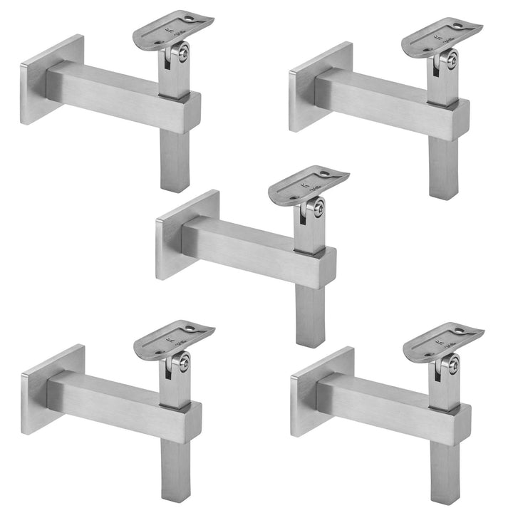 5 x Edelstahl Handlaufhalter eckig höhen- und neigungsverstellbar für Rohr-Ø 42,4 x 2,0 mm Rund Pfos