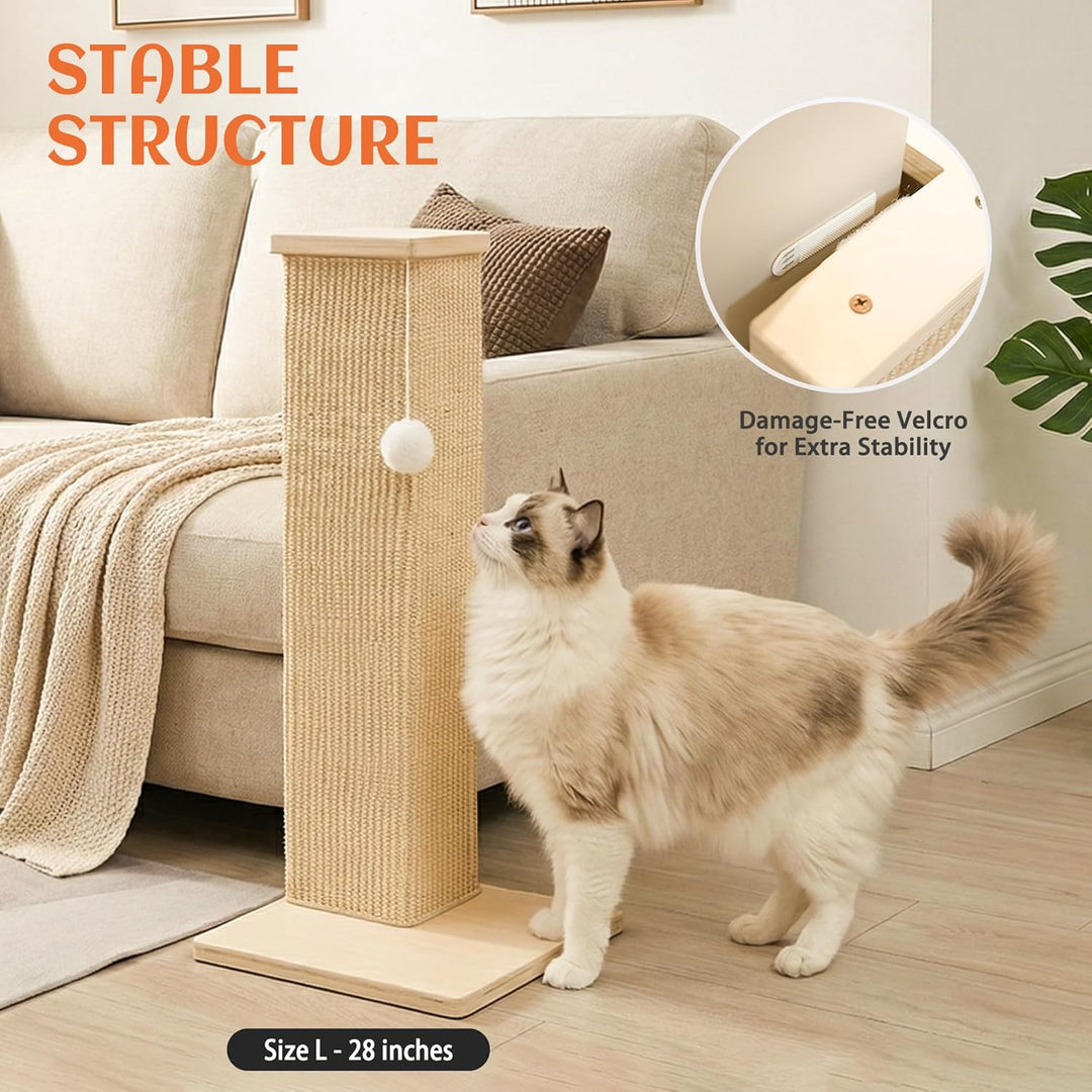 PETKARAY Eck-Kratzbrett für Katzen, 71 cm Hoher Kratzpfosten für Sofa und Wand, Sisal Kratzmatte, Mö