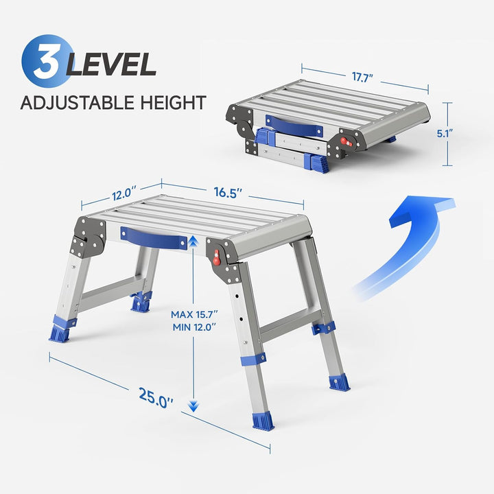 Loyoda Klappbarer Tritthocker für Erwachsene, Aluminium-Arbeitsplattform, höhenverstellbar, leicht u
