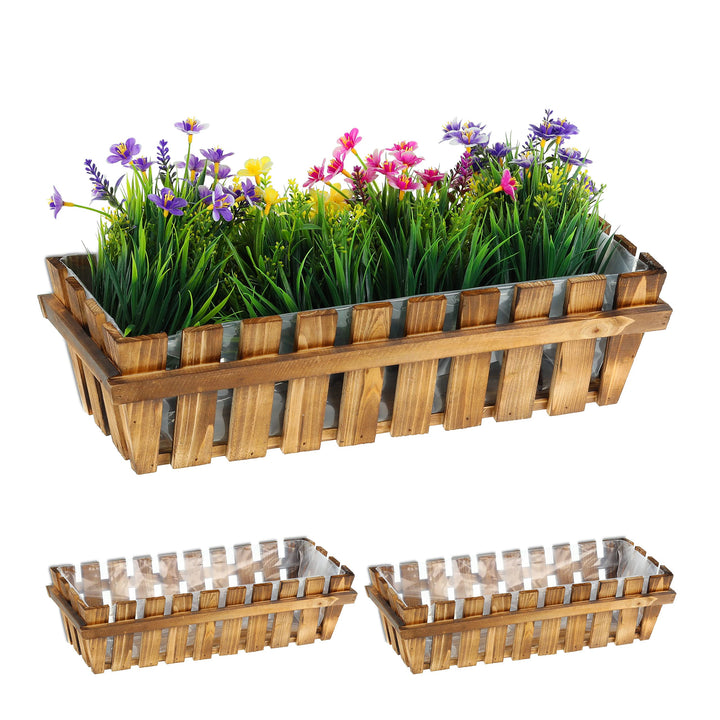 Relaxdays Blumenkasten, 3er Set, Holz, Lattenoptik, Fensterbank und Balkon, HxBxT 12 x 45 x 19,5 cm,