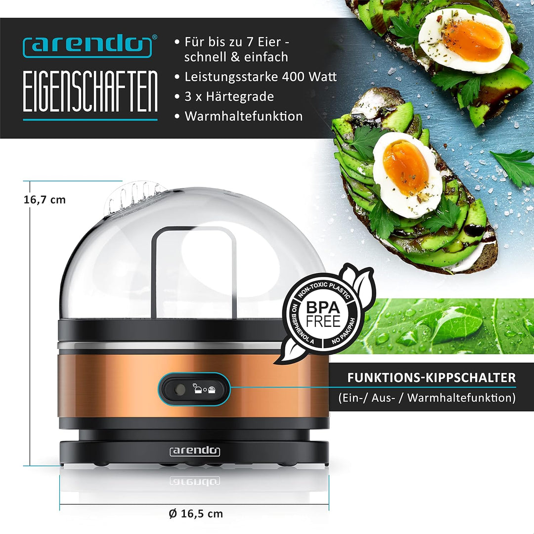 Arendo Sevencook Eierkocher 400 W – Edelstahl Design - 1-7 Eier - Egg Cooker – Kipp-Funktionsschalte