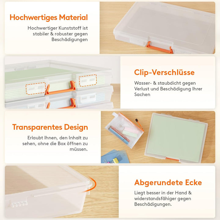 Lifewit 6 Pack Stapelbar Aufbewahrungsbox A4 mit Deckel&amp;Griff, Transparent | Kunststoff Archivbox A4