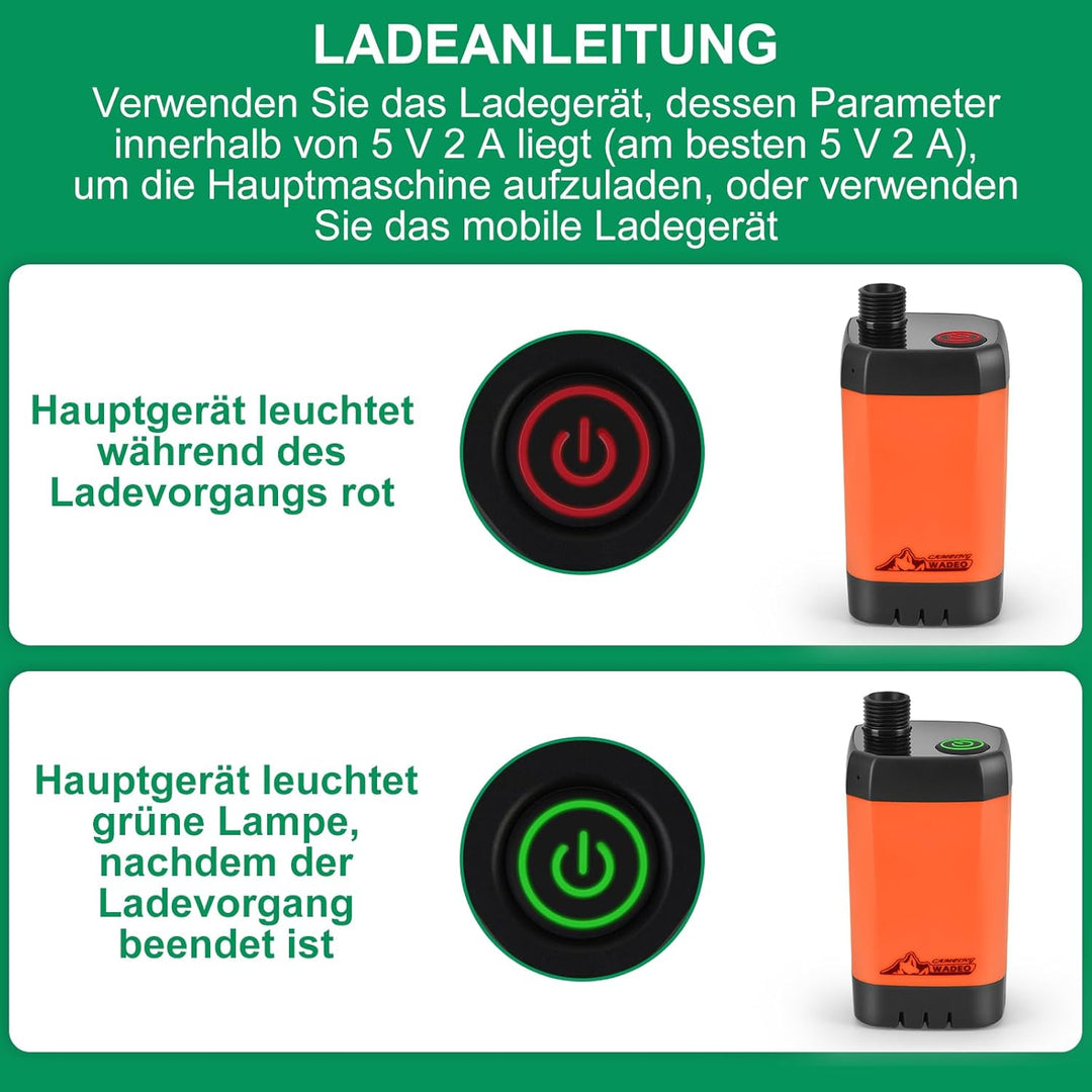 WADEO Tragbare Campingdusche Akku mit Pumpe, Camping Dusche Outdoor mit wiederaufladbarem 4500-mAh-A