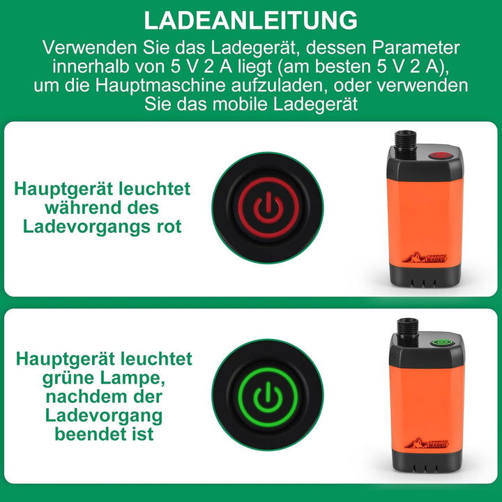 WADEO Tragbare Campingdusche Akku mit Pumpe, Camping Dusche Outdoor mit wiederaufladbarem 4500-mAh-A