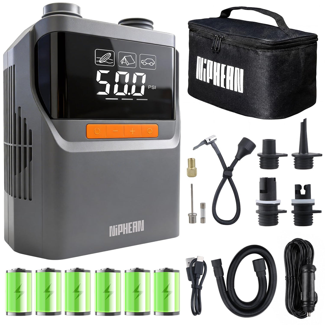 Niphean Elektrische Luftpumpe Akku, 50 PSI Luftpumpe Elektrisch für Autoreifen, Fahrrad, Luftmatratz