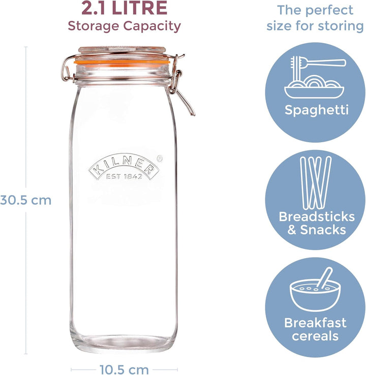Kilner Einmachglas mit Bügelverschluss 2,1 L rund, Robustes luftdichtes Vorratsglas mit Edelstahlbüg