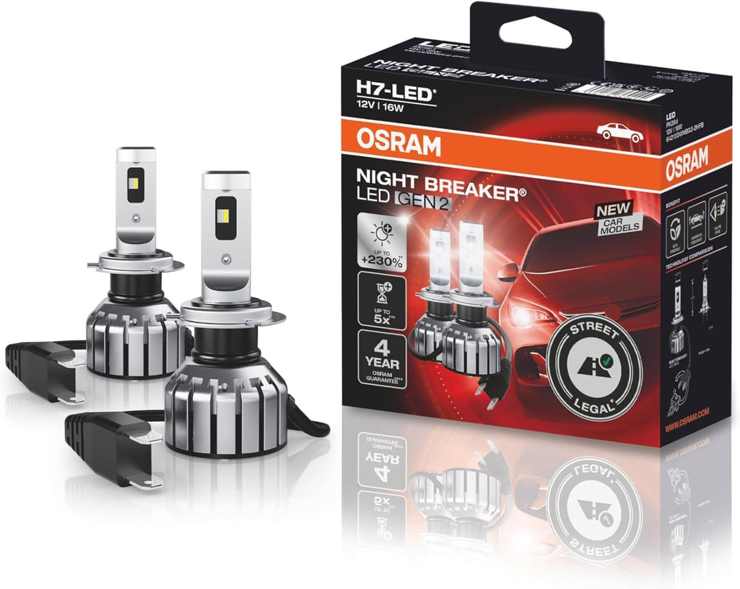 Osram NIGHT BREAKER LED H7 GEN 2, Fern- und Abblendlicht mit Strassenzulassung, 12V, bis zu 230% meh