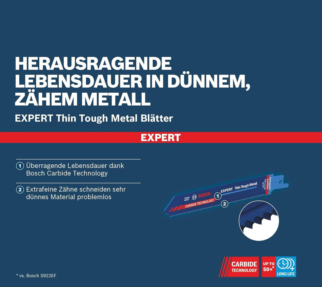 Bosch Professional 10x Expert ‘Thin Tough Metal’ S 922 EHM Säbelsägeblatt (für Edelstahlbleche, Läng