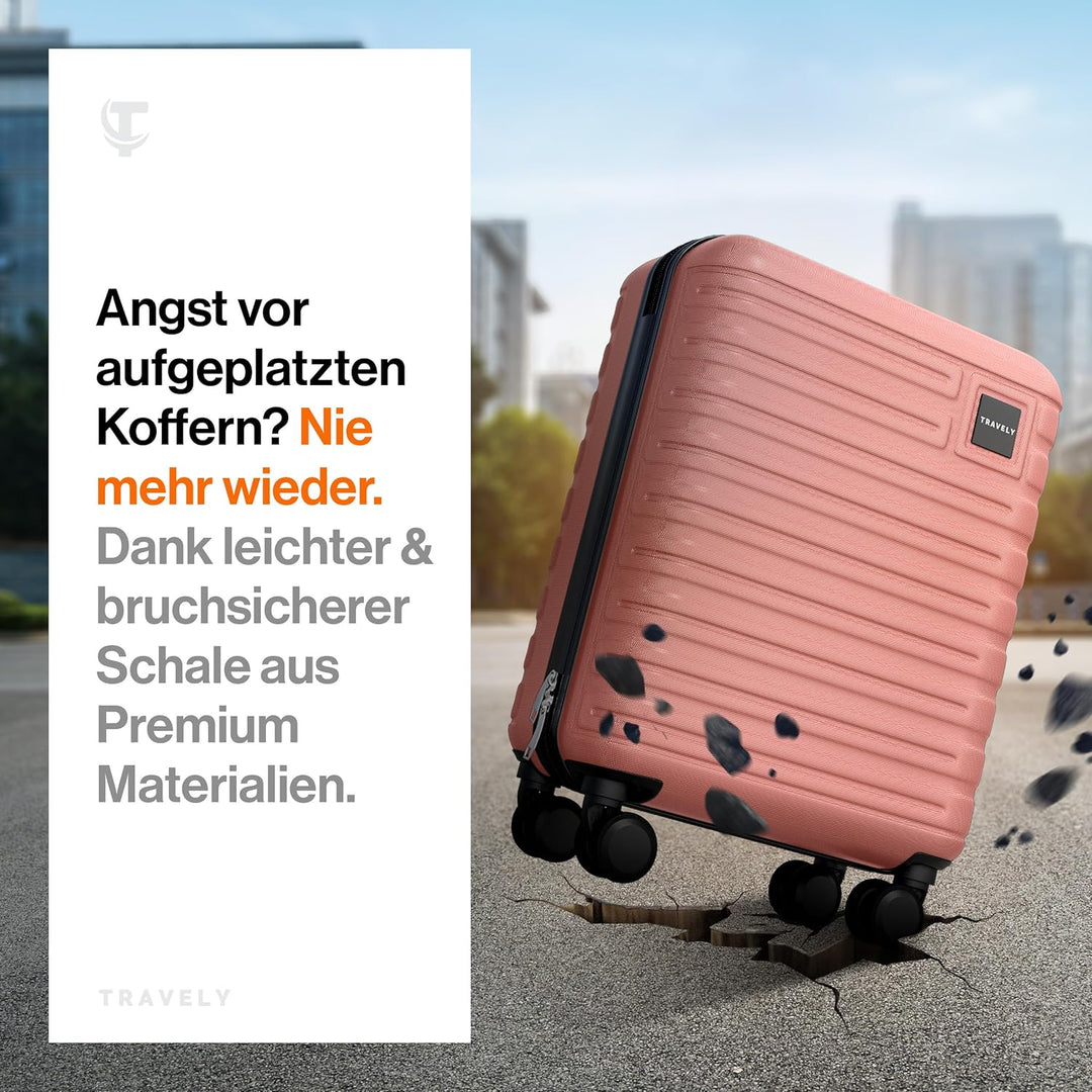 Travely Premium Handgepäck Koffer 55x40x20cm - passend für Ryanair, Lufthansa, Eurowings und co. I 3