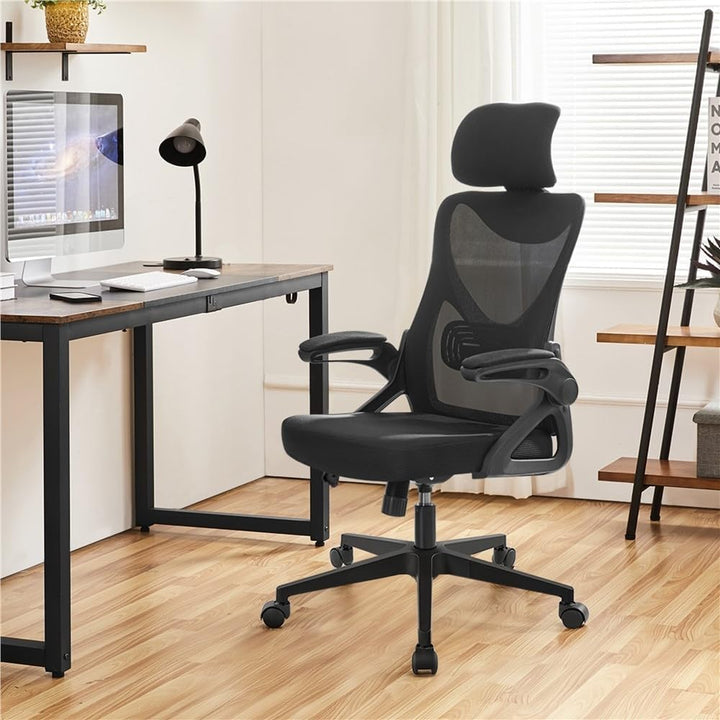 Yaheetech Bürostuhl Ergonomisch, Schreibtischstuhl mit Hochklappbaren Armlehnen, Drehstuhl mit Rücke