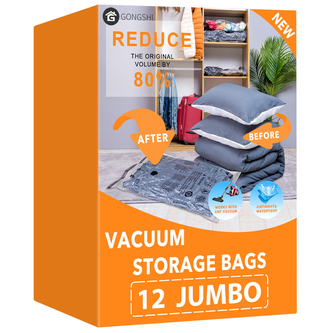 Vakuum-Aufbewahrungsbeutel Jumbo (12 x Jumbo), platzsparende Versiegelung, Kompressionsbeutel für De
