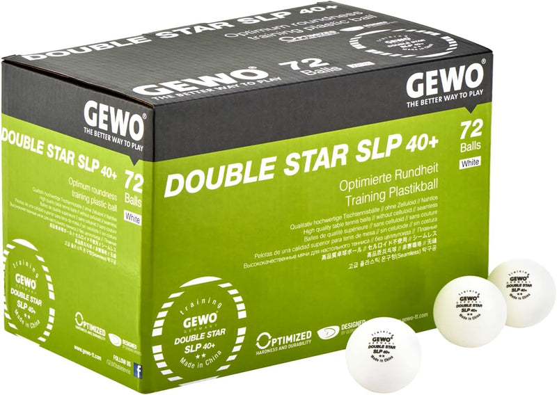 GEWO Double Star SLP Tischtennisbälle - 2 Sterne Tischtennis-Ball aus Plastik 40+ ohne Naht - Profes