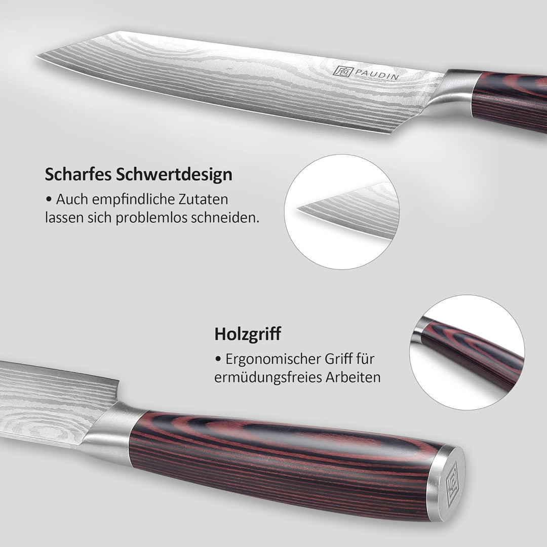 PAUDIN Santokumesser 20 cm, Japanisches Kochmesser Kiritsuke, Scharfes Küchenmesser aus Hochkohlenst