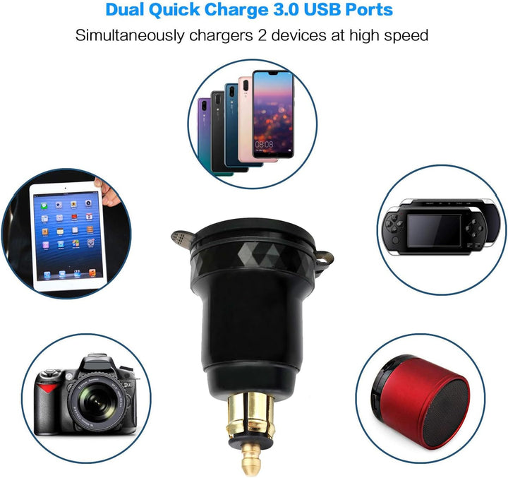 DIN Powerlet Stecker auf Dual Quick Charge 3.0 USB Ladeadapter mit Voltmeter und Schalter für Motorr