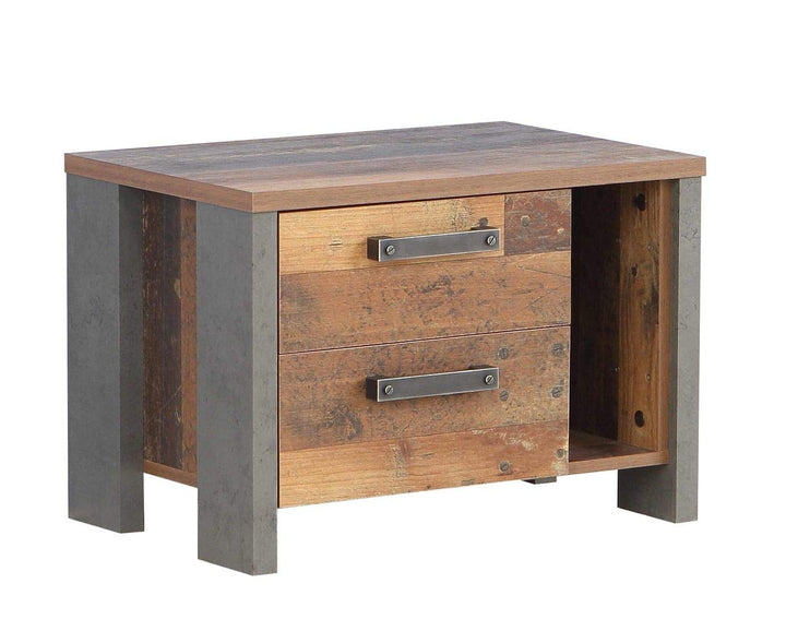 FORTE Clif Nachttisch mit 2 Schubladen, Holzwerkstoff, Old – Wood Vintage/ Betonoptik Dunkelgrau, 62