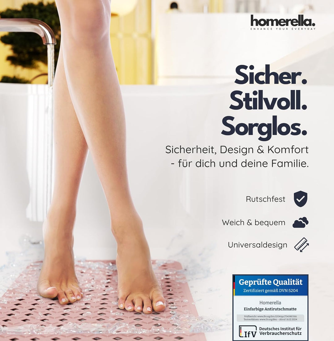 homerella® Badewannenmatte rutschfest 88x39cm, INKL. HAKEN, Rutschfeste Badematte BPA frei, Duschmat